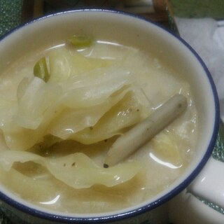 ゴボウキャベツの豆乳コンソメスープ
